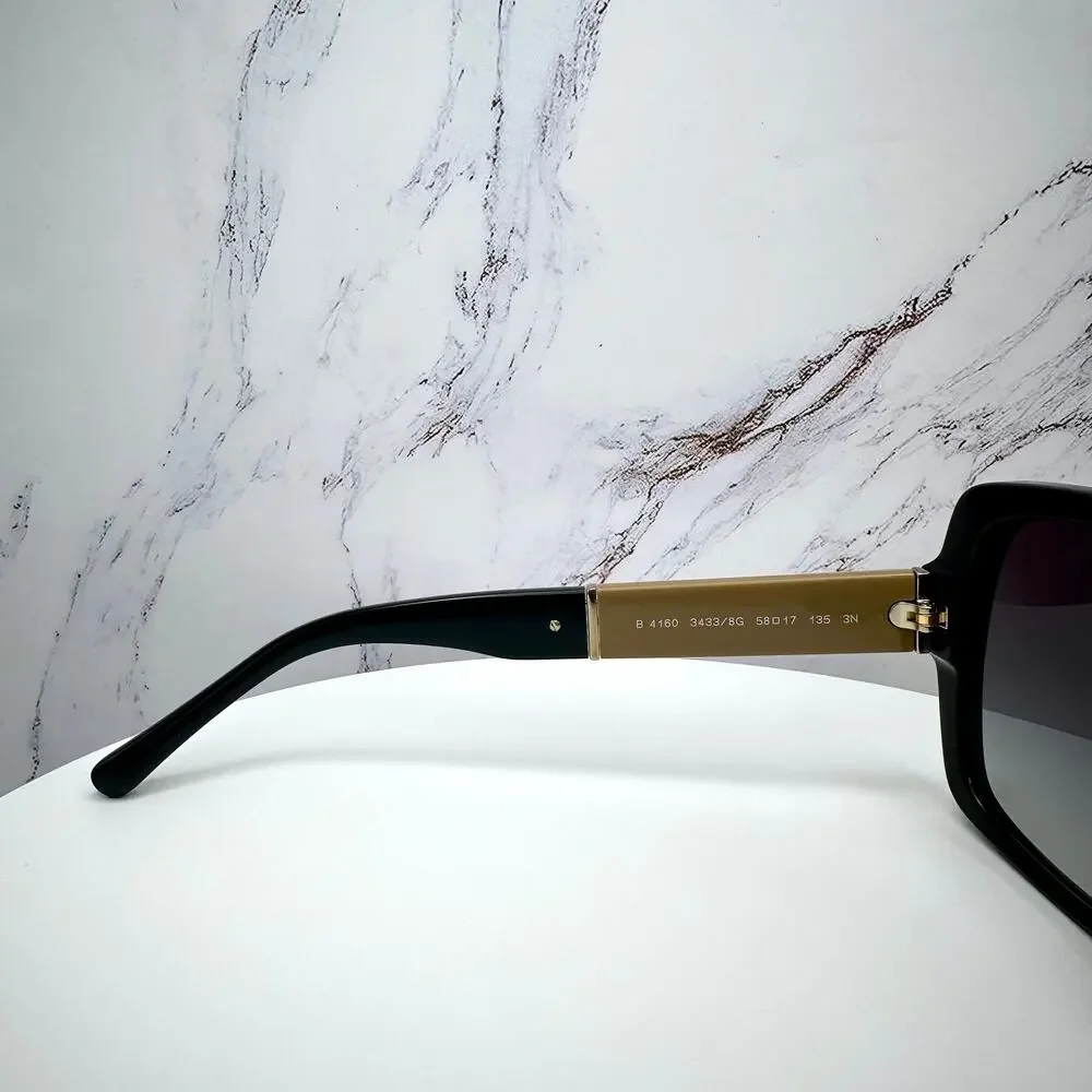 New Burberry Sunglasses Black Square Frames Checkered Arms Gradient BURBERRY